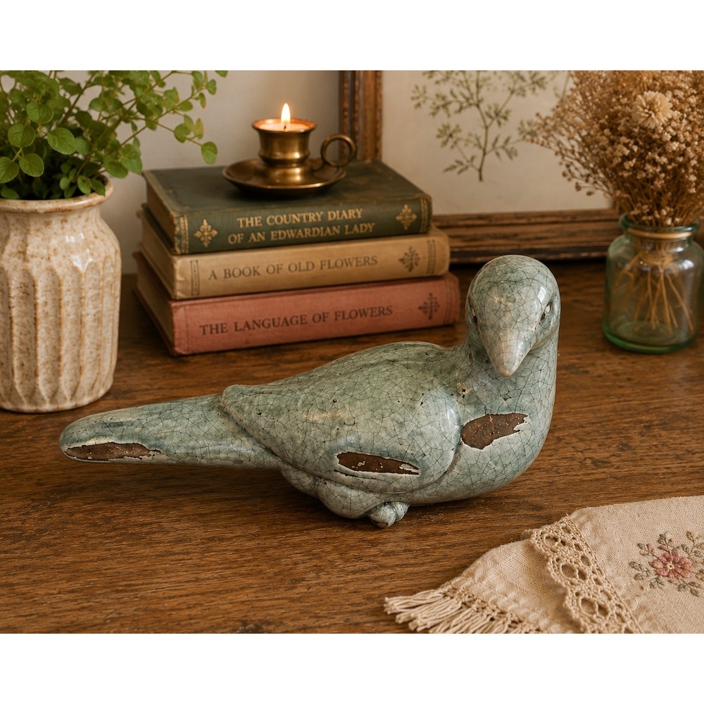 12"‎ Vintage Chinese Glaze Coloured Turquois Flying Bird Pigeon Sculpture